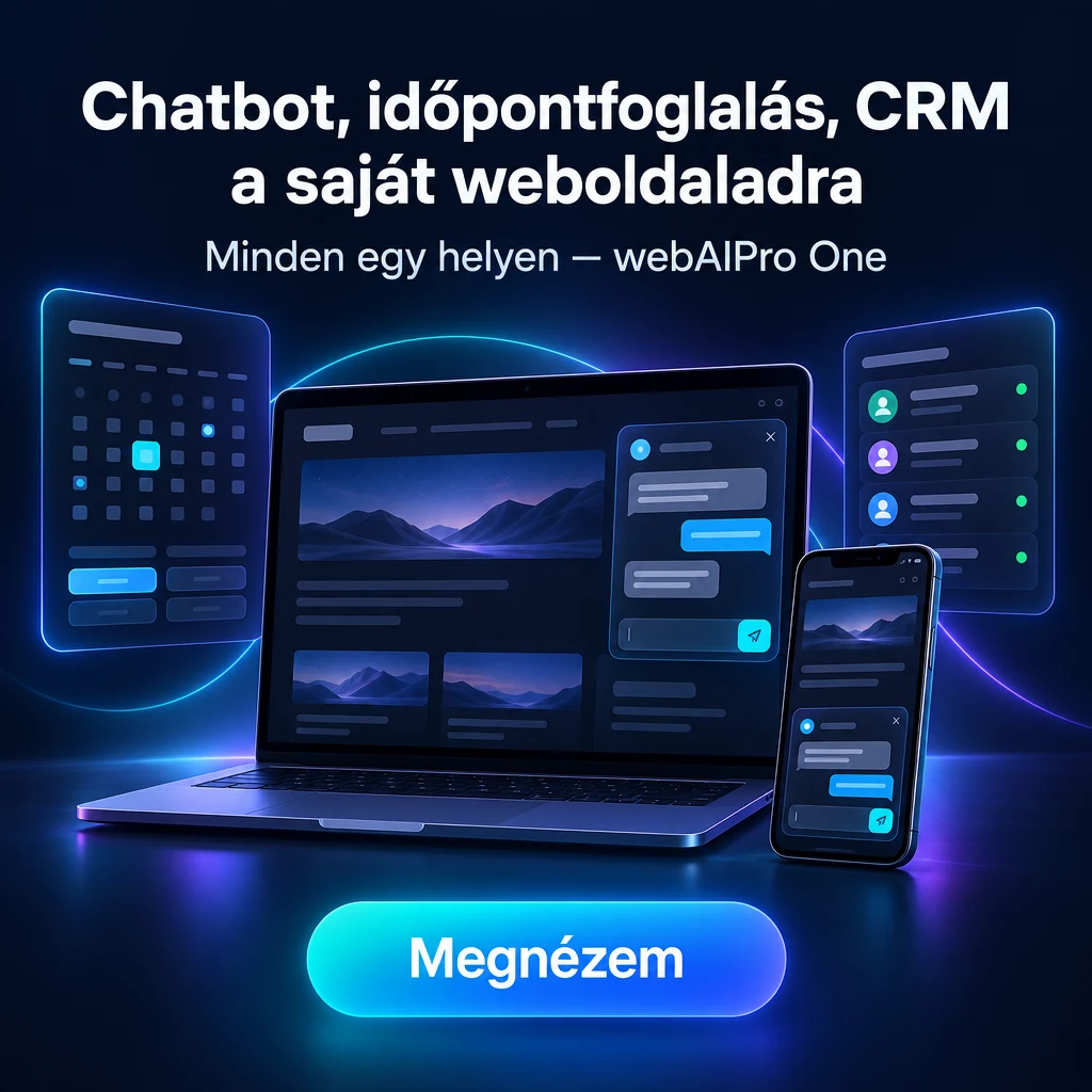 Chatbot, időpontfoglalás, CRM a saját weboldaladra — webAIPro One